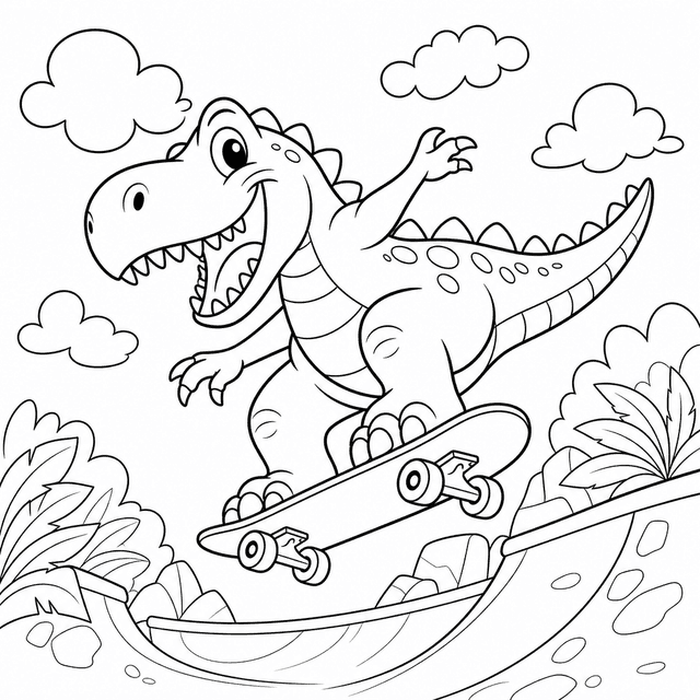 Kreskówkowy — Dinozaur jeżdżący na deskorolce