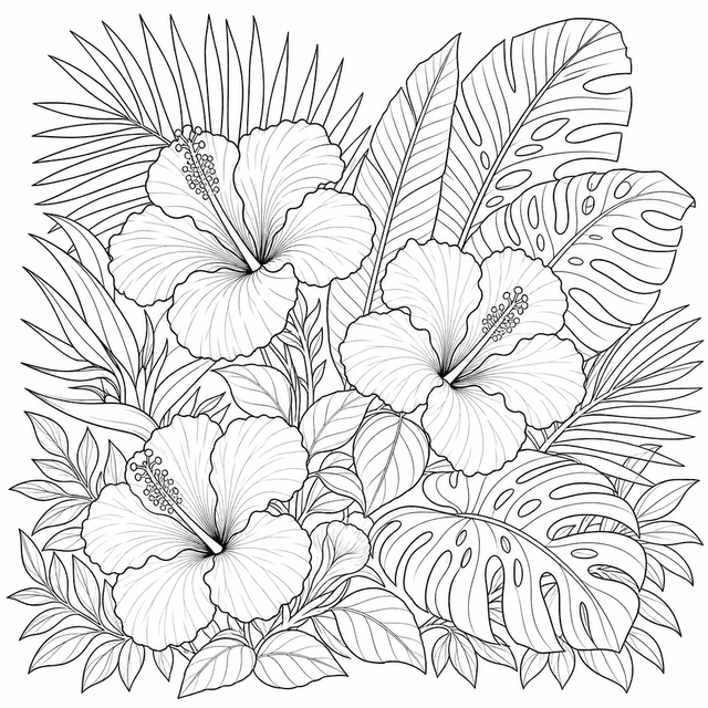 Kwiatowy / Botaniczny — Tropikalne liście i hibiskusy