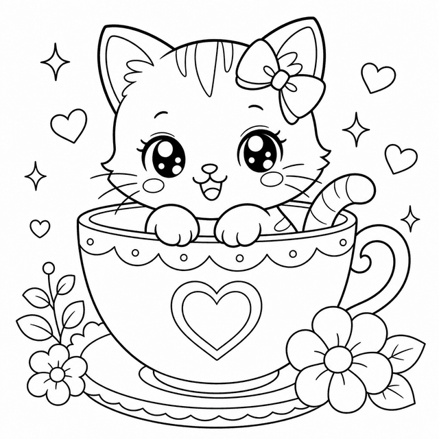 Kawaii — Kotek w filiżance