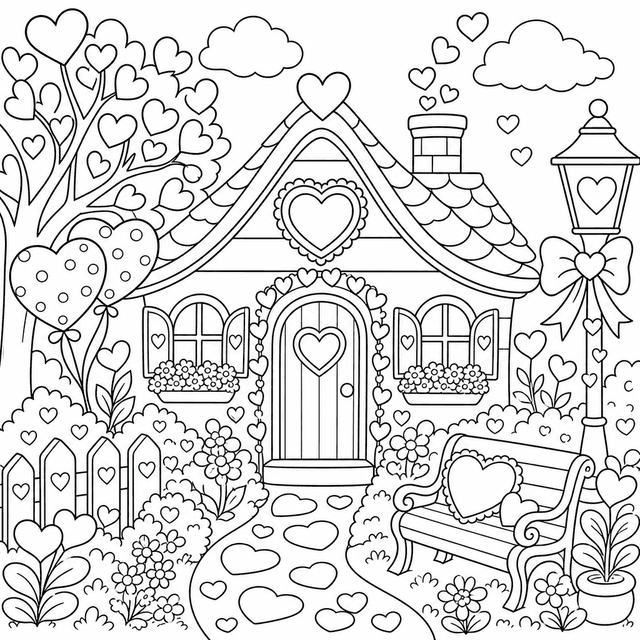 Sezonowy — Valentine's Day – serca i romantyczny domek